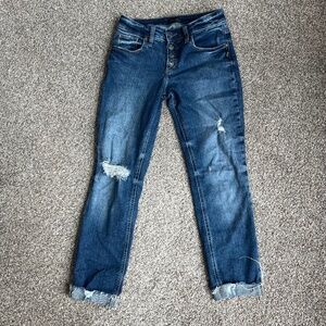 Silver Jeans Medium Wash Distressed Cuff Boyfriend Style, Size 26